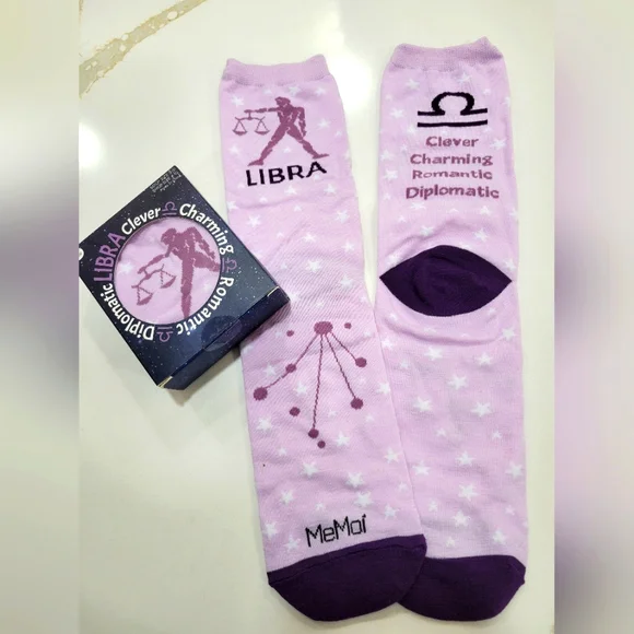 MeMoi Libra Zodiac Casual Socks - Purple - Picture 1 of 2